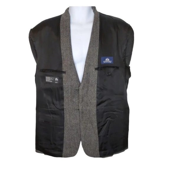 STAFFORD Sport Coat Blazer Mens Size 42S Gray Herringbone Pure Wool Sportcoat - Picture 3 of 7